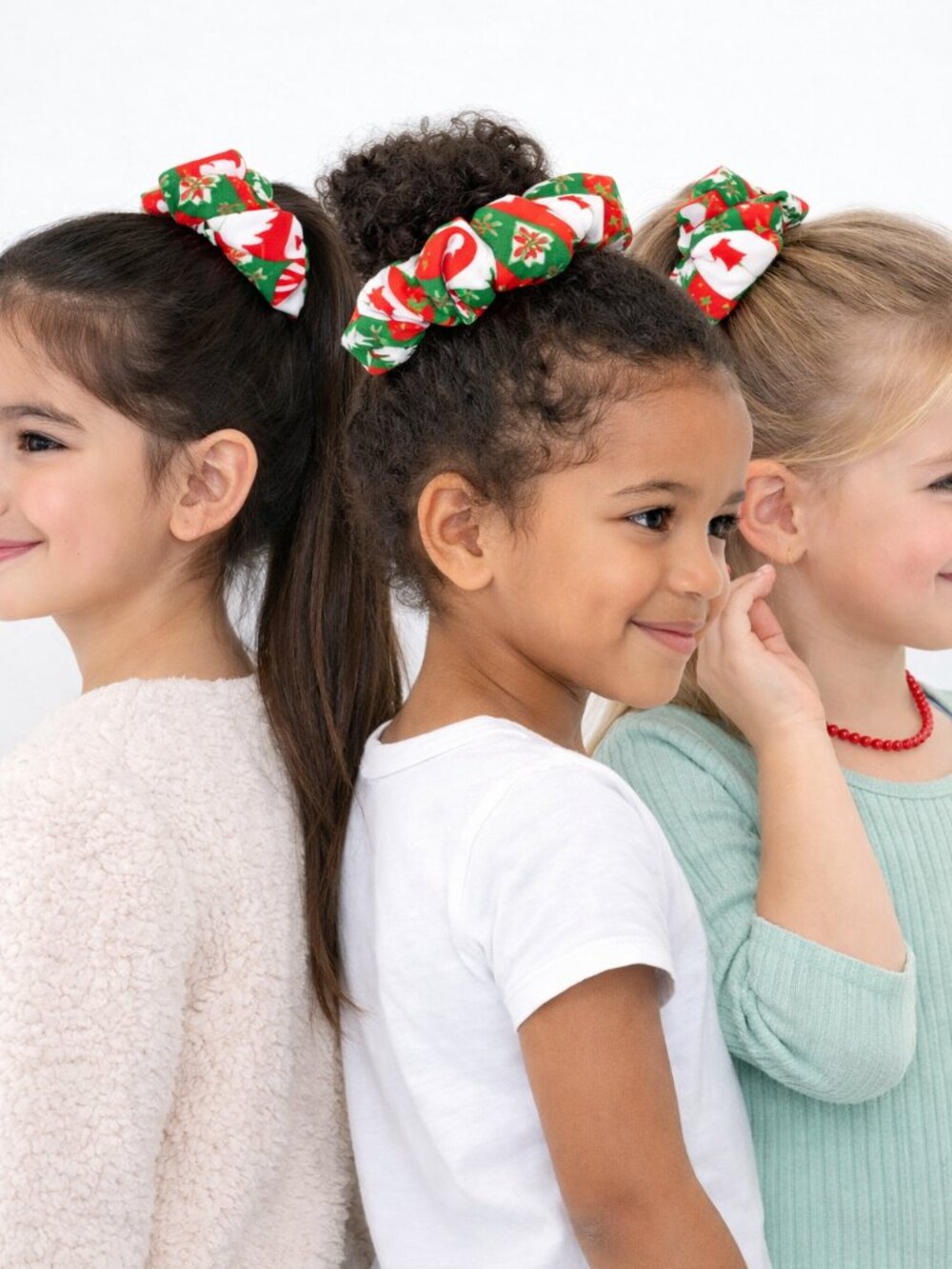 Christmas Hair Scrunchies Set of 3 Colorful Patterns Red Green White OneSize New